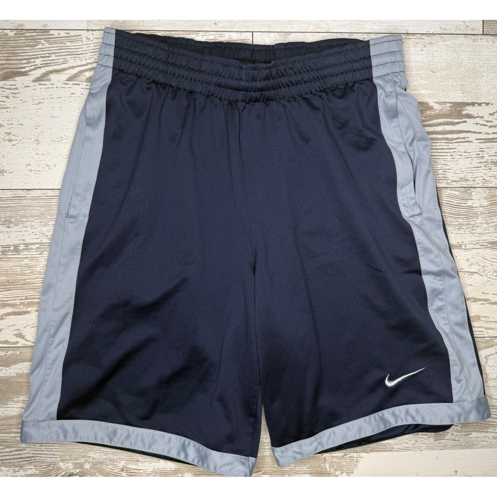 Nike Shorts Men S Mesh Navy Blue Light Grey Activewear Embroidered Swoosh EUC